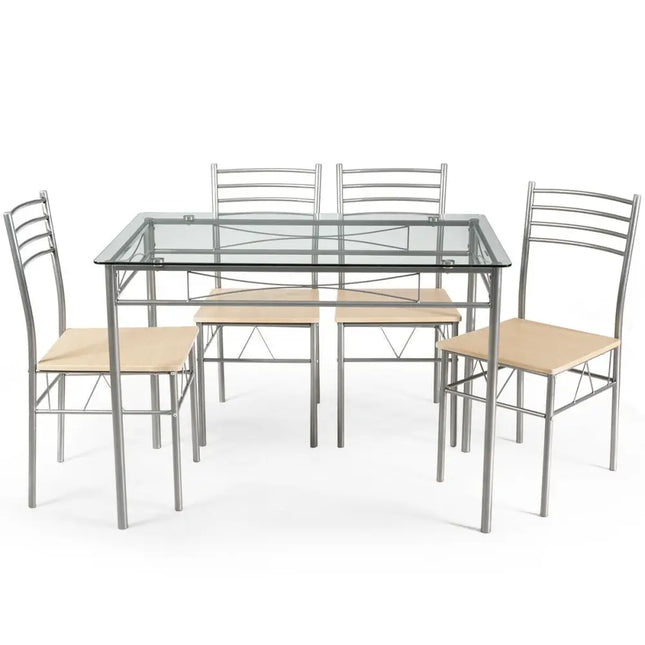 5 Pieces Dining Set Glass Table and 4 Chairs Costway