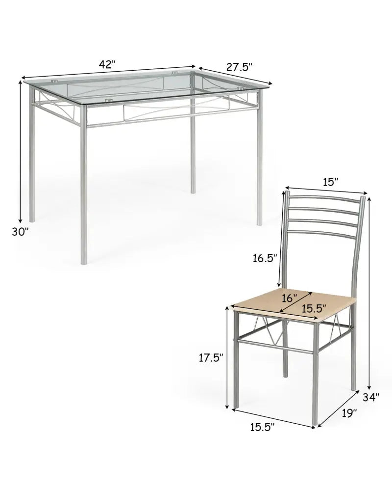 5 Pieces Dining Set Glass Table and 4 Chairs - Natural - Dining Room Sets