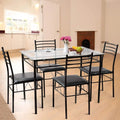 5 Pieces Dining Set with Tempered Glass Top Table and 4 Upholstered Chairs - Black - Dining Room Sets