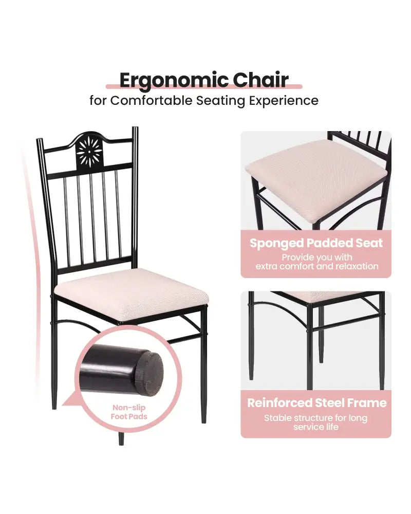 5 Pieces Dining Set Wood Metal Table and 4 Chairs with Cushions - Beige - Dining Room Sets