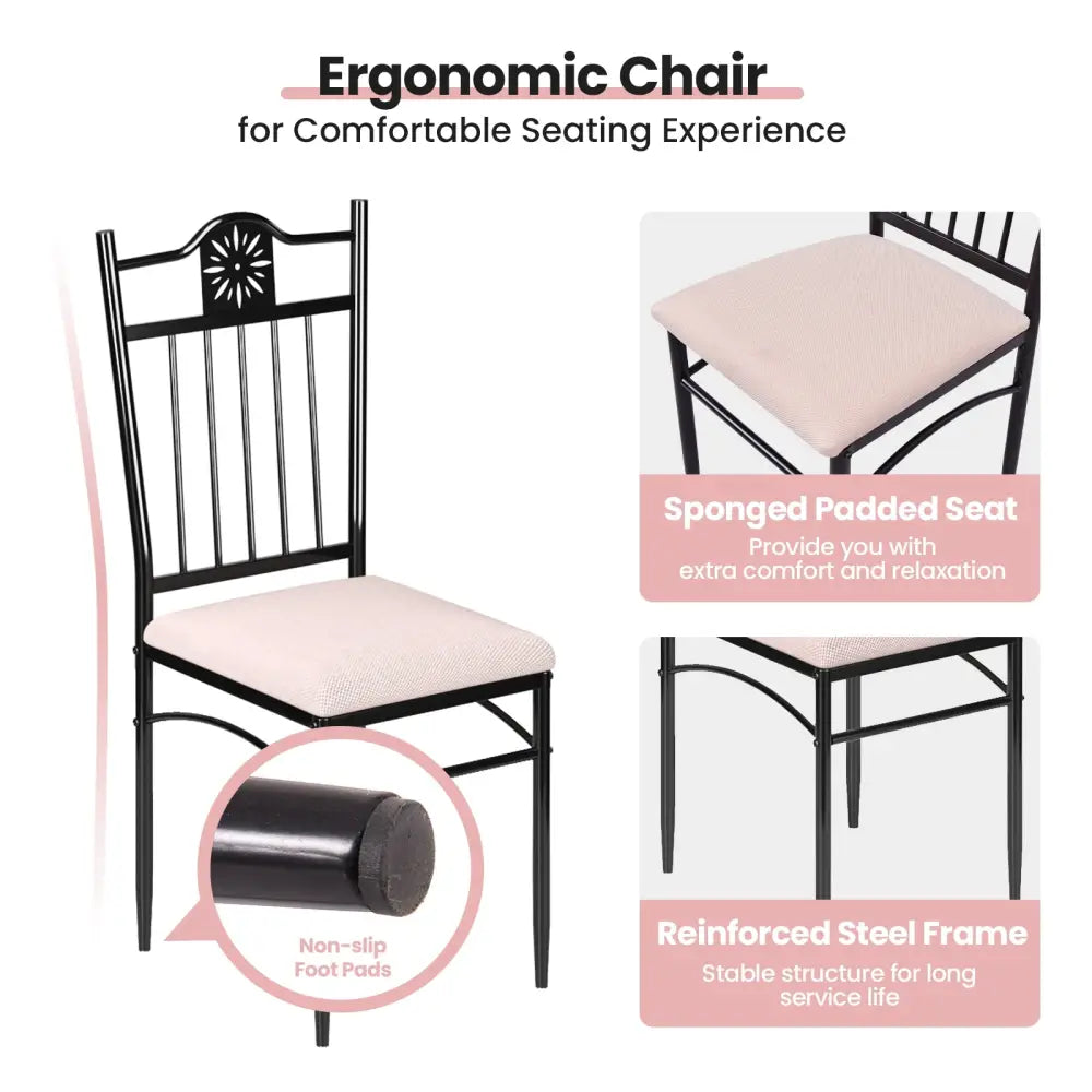5 Pieces Dining Set Wood Metal Table and 4 Chairs with Cushions - Beige - Dining Room Sets