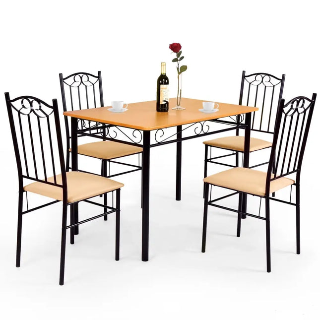 5 Pieces Dining Set Wooden Table and 4 Cushioned Chairs Costway