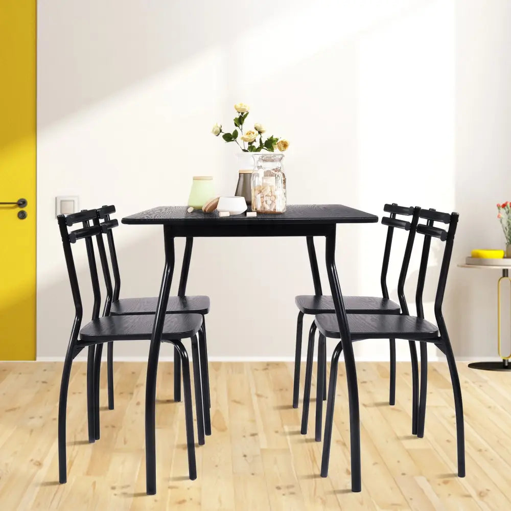 5 Pieces Dining Table Set with 4 Chairs - Black - Dining Room Sets