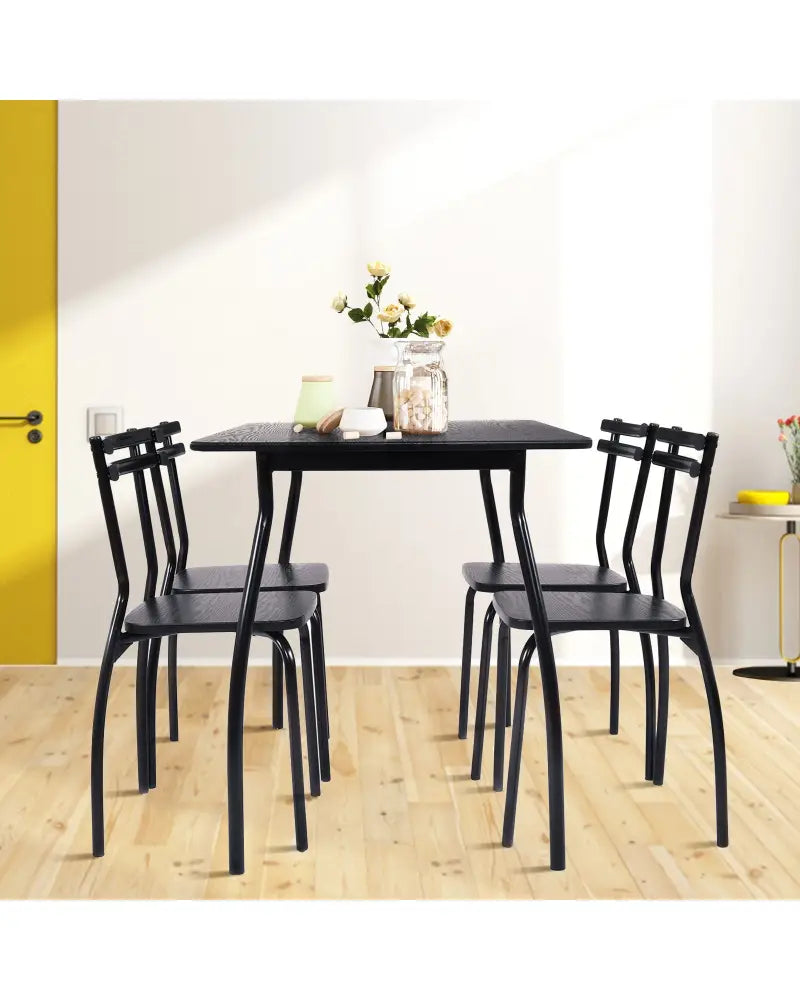 5 Pieces Dining Table Set with 4 Chairs - Black - Dining Room Sets