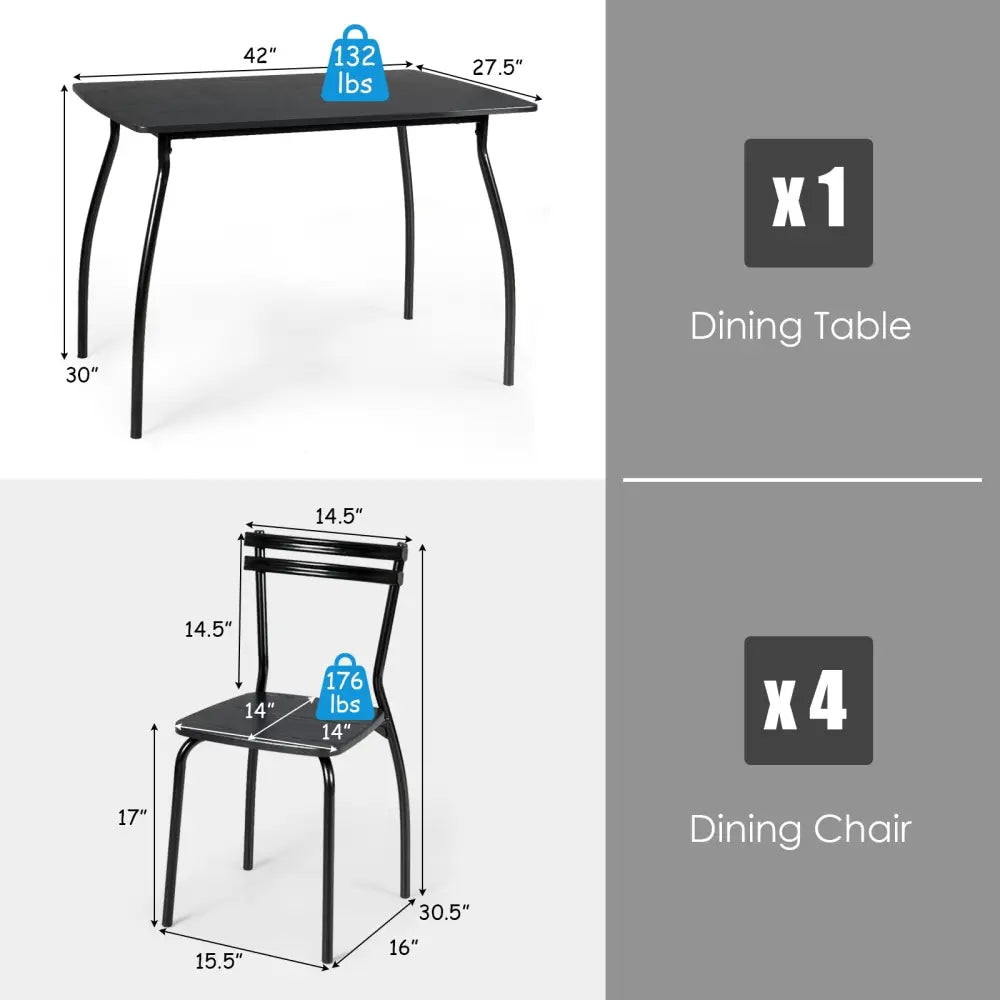 5 Pieces Dining Table Set with 4 Chairs - Black - Dining Room Sets