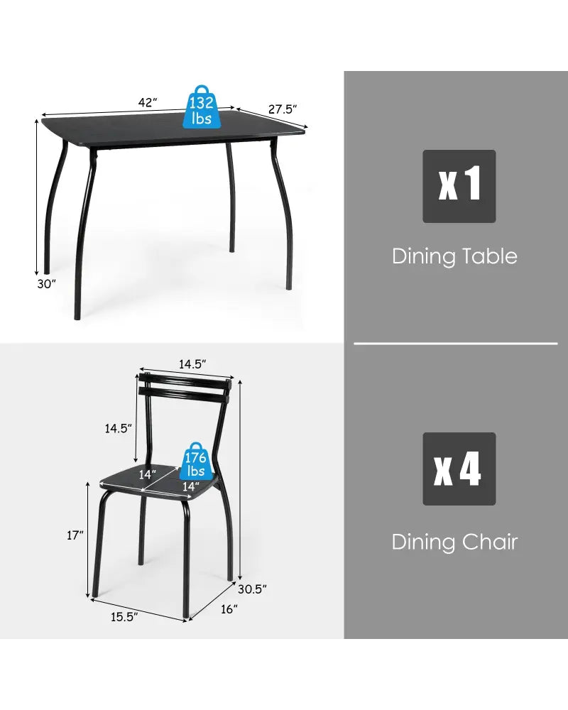 5 Pieces Dining Table Set with 4 Chairs - Black - Dining Room Sets