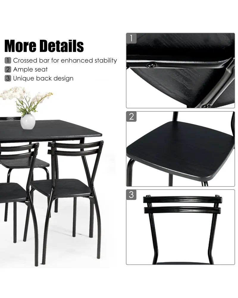 5 Pieces Dining Table Set with 4 Chairs - Black - Dining Room Sets
