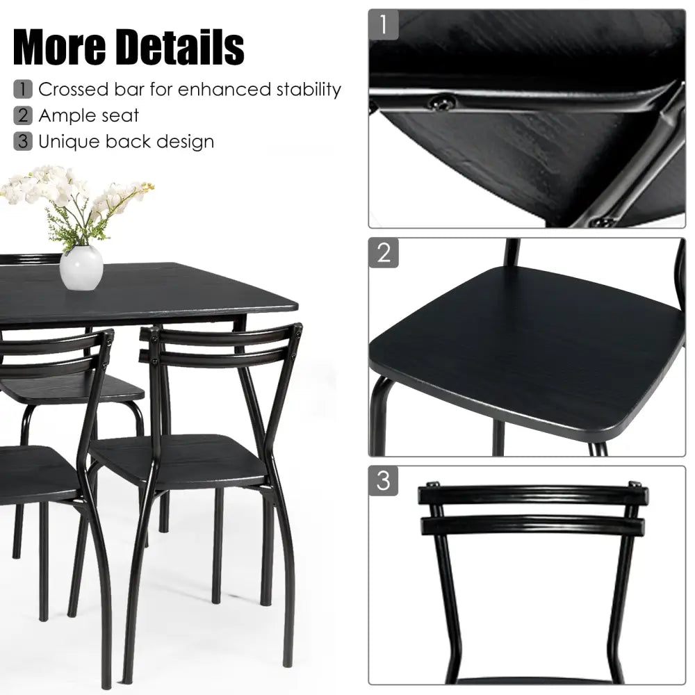 5 Pieces Dining Table Set with 4 Chairs - Black - Dining Room Sets