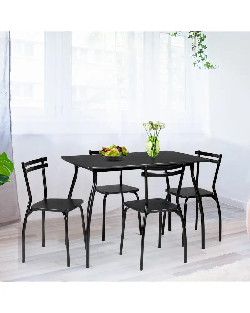5 Pieces Dining Table Set with 4 Chairs - Black - Dining Room Sets