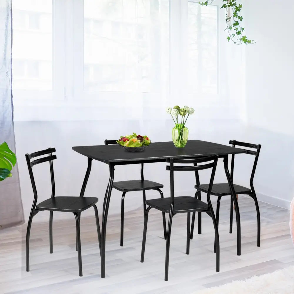 5 Pieces Dining Table Set with 4 Chairs - Black - Dining Room Sets