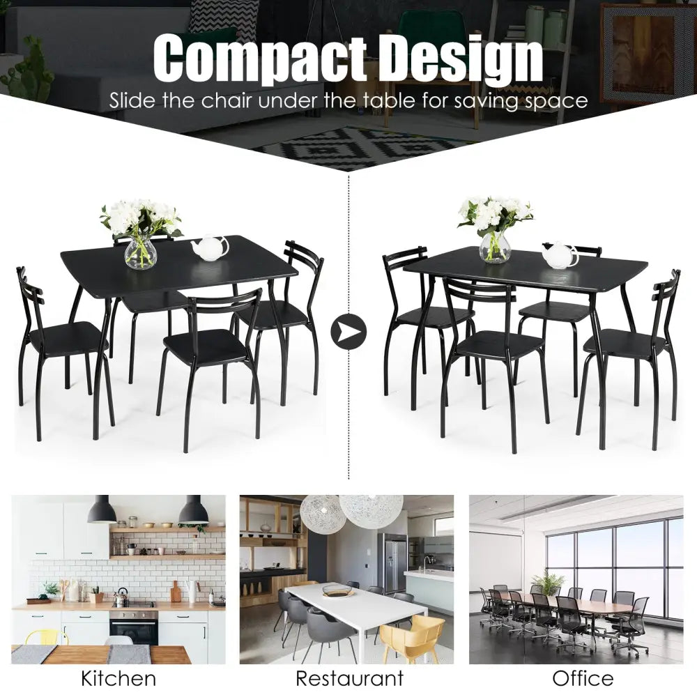 5 Pieces Dining Table Set with 4 Chairs - Black - Dining Room Sets