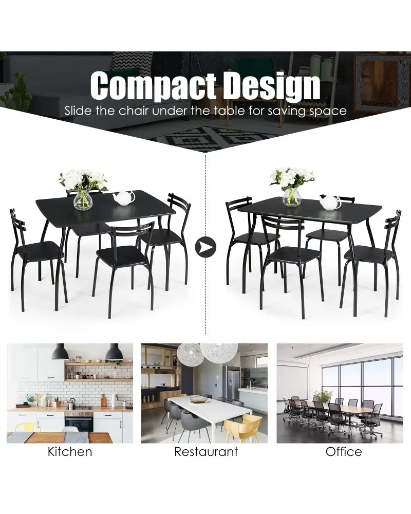 5 Pieces Dining Table Set with 4 Chairs - Black - Dining Room Sets