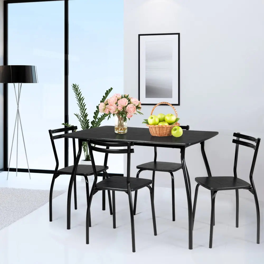 5 Pieces Dining Table Set with 4 Chairs - Black - Dining Room Sets