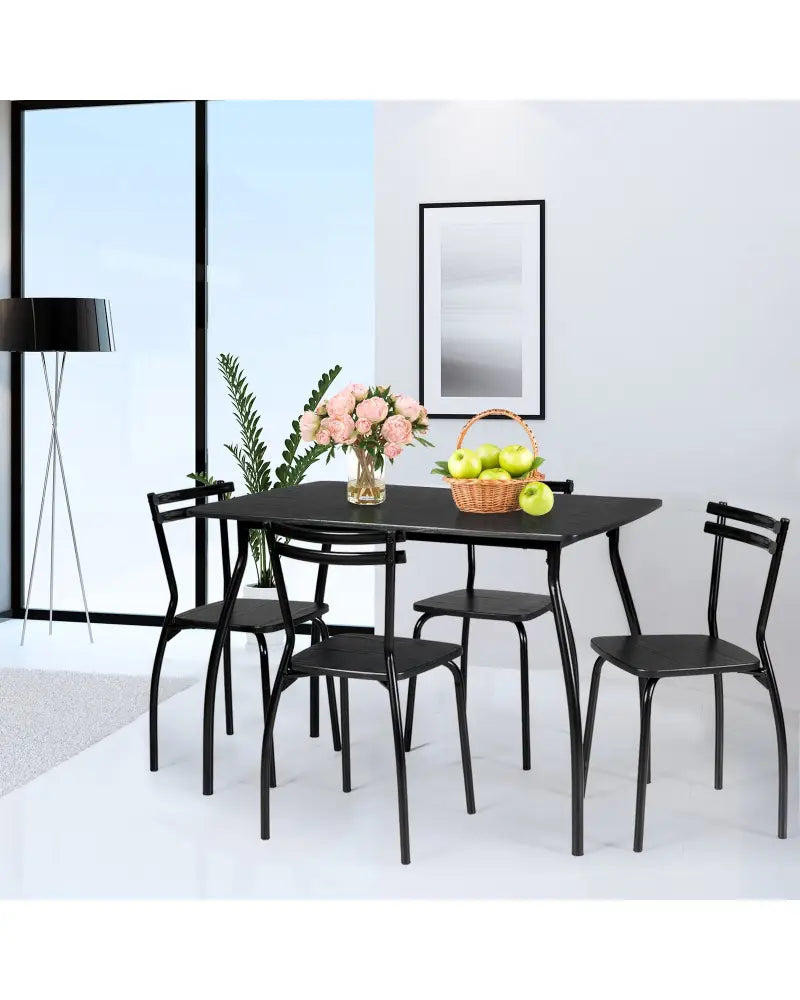 5 Pieces Dining Table Set with 4 Chairs - Black - Dining Room Sets