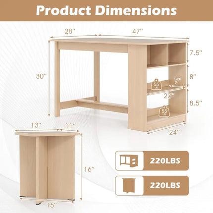 5 Pieces Dining Table Set with Storage Shelf and 4 Stools-Natural Costway