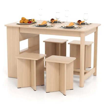 5 Pieces Dining Table Set with Storage Shelf and 4 Stools-Natural Costway