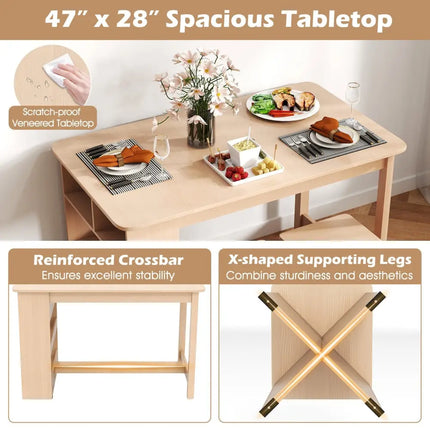 5 Pieces Dining Table Set with Storage Shelf and 4 Stools-Natural Costway