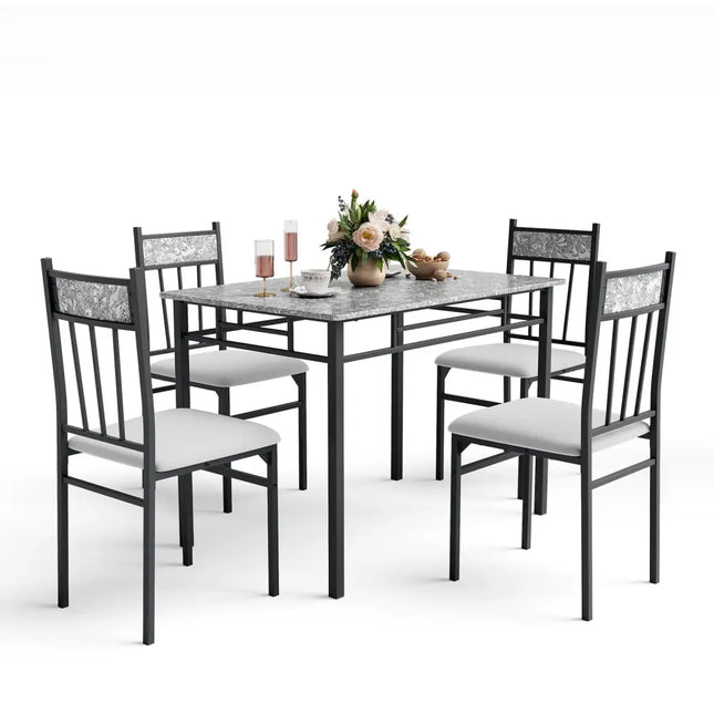 5 Pieces Faux Marble Dining Set Table with Solid Steel Frame - Gray - Kitchen & Dining