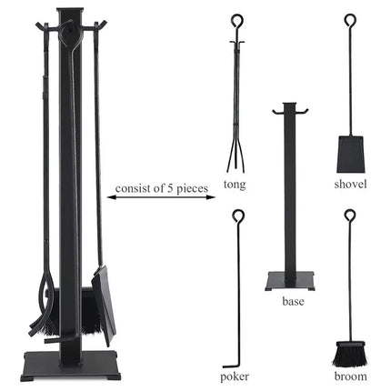 5 Pieces Fireplace Iron Fire Place Tool Set - Black - Fireplace Tools