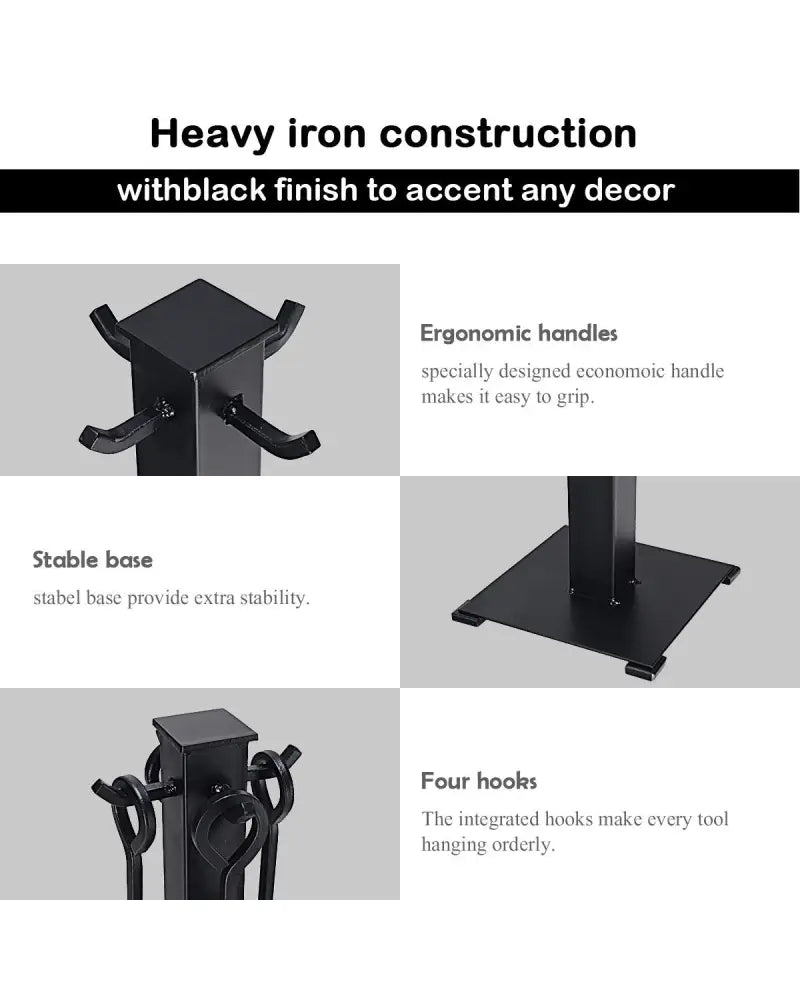 5 Pieces Fireplace Iron Fire Place Tool Set - Black - Fireplace Tools