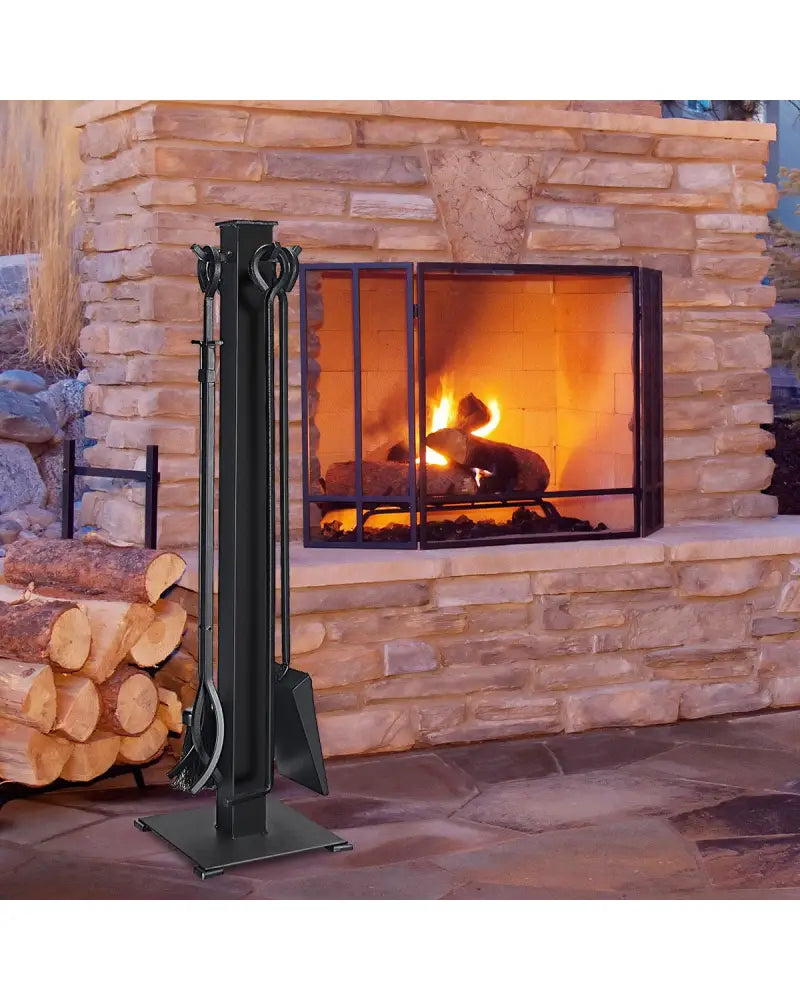 5 Pieces Fireplace Iron Fire Place Tool Set - Black - Fireplace Tools