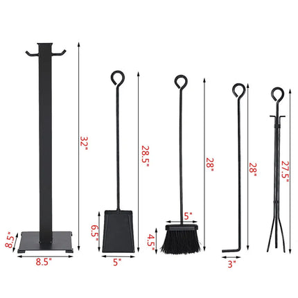 5 Pieces Fireplace Iron Fire Place Tool Set - Black - Fireplace Tools