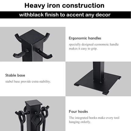 5 Pieces Fireplace Iron Fire Place Tool Set - Black - Fireplace Tools