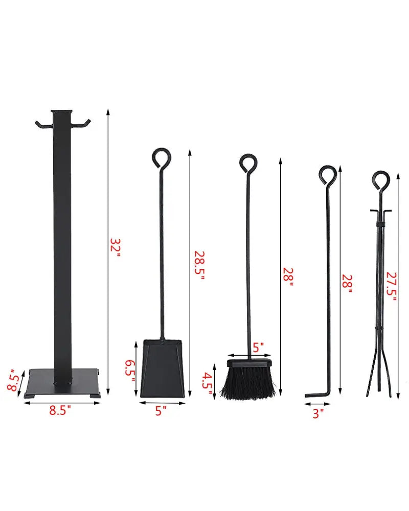 5 Pieces Fireplace Iron Fire Place Tool Set - Black - Fireplace Tools