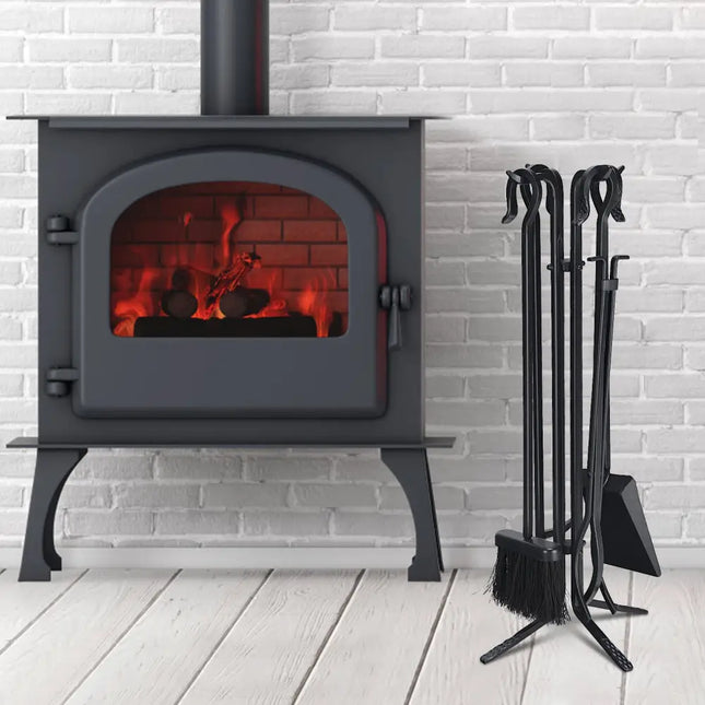 5 Pieces Fireplace Iron Standing Tools Set - Black - Fireplace Tools