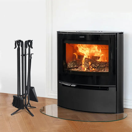 5 Pieces Fireplace Iron Standing Tools Set - Black - Fireplace Tools