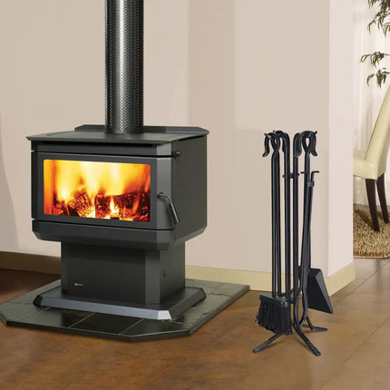 5 Pieces Fireplace Iron Standing Tools Set - Black - Fireplace Tools