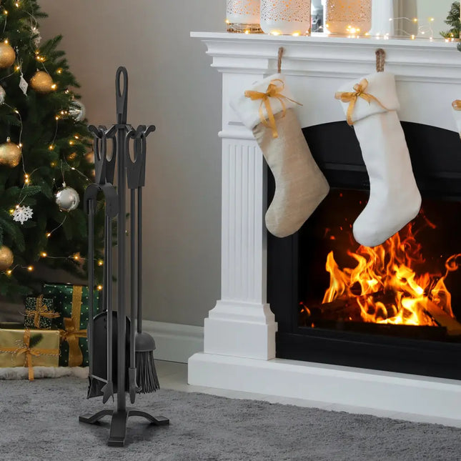 5 Pieces Fireplace Tool Set Fireplace Accessories with Poker-Black - Black - Fireplace Tools