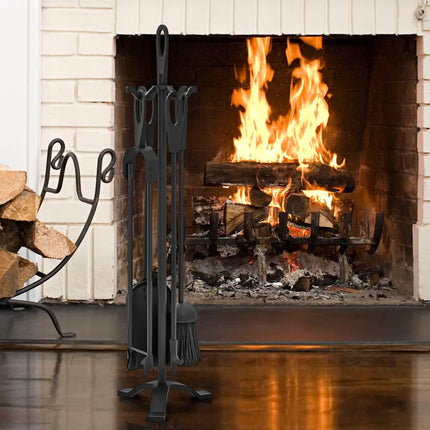 5 Pieces Fireplace Tool Set Fireplace Accessories with Poker-Black - Black - Fireplace Tools