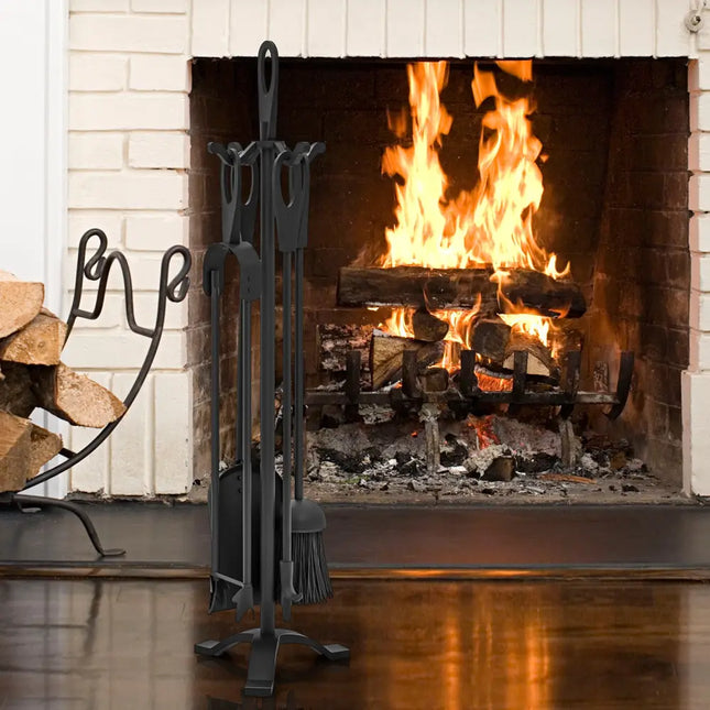 5 Pieces Fireplace Tool Set Fireplace Accessories with Poker-Black - Black - Fireplace Tools