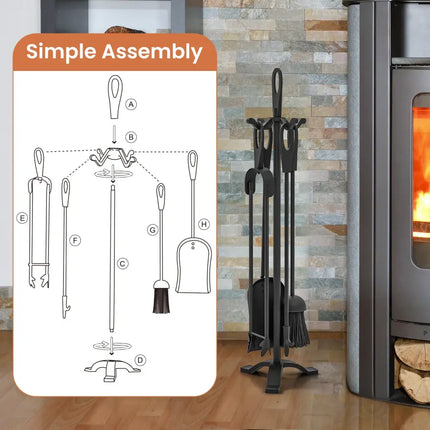 5 Pieces Fireplace Tool Set Fireplace Accessories with Poker-Black - Black - Fireplace Tools