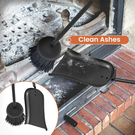 5 Pieces Fireplace Tool Set Fireplace Accessories with Poker-Black - Black - Fireplace Tools