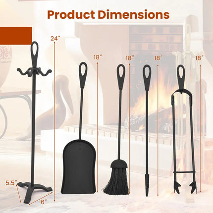 5 Pieces Fireplace Tool Set Fireplace Accessories with Poker-Black - Black - Fireplace Tools