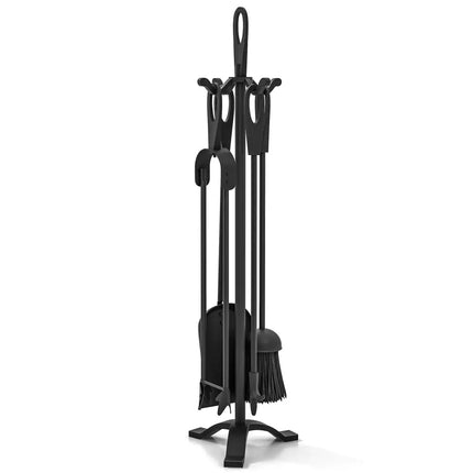 5 Pieces Fireplace Tool Set Fireplace Accessories with Poker-Black - Black - Fireplace Tools