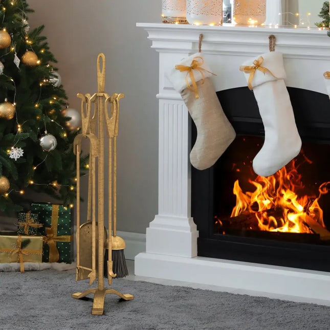 5 Pieces Fireplace Tool Set Fireplace Accessories with Poker-Copper - Copper - Fireplace Tools