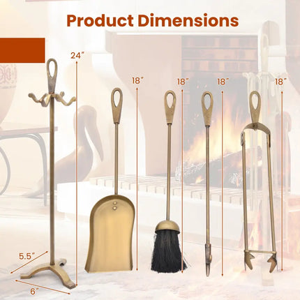 5 Pieces Fireplace Tool Set Fireplace Accessories with Poker-Copper - Copper - Fireplace Tools