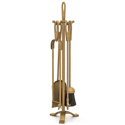 5 Pieces Fireplace Tool Set Fireplace Accessories with Poker-Copper - Copper - Fireplace Tools