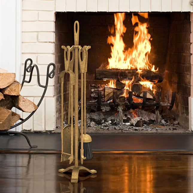5 Pieces Fireplace Tool Set Fireplace Accessories with Poker-Copper - Copper - Fireplace Tools