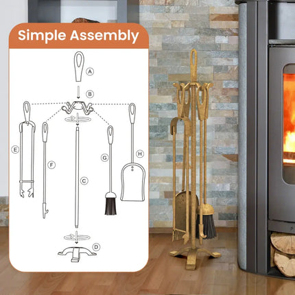 5 Pieces Fireplace Tool Set Fireplace Accessories with Poker-Copper - Copper - Fireplace Tools