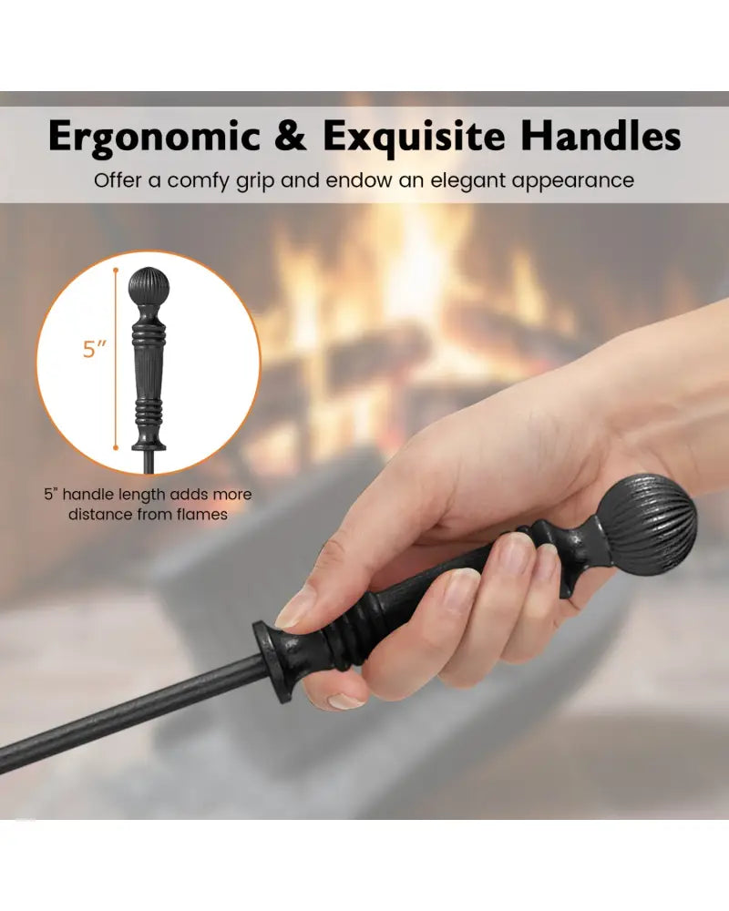 5-Pieces Fireplace Tool Set Indoor Outdoor Fire Place Set Tools with Aluminum Handles - Fireplace Tools
