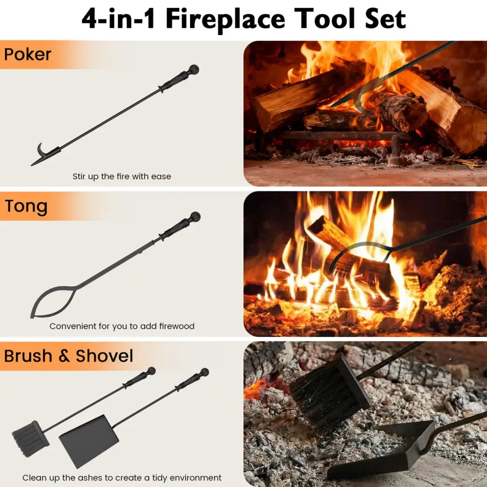 5-Pieces Fireplace Tool Set Indoor Outdoor Fire Place Set Tools with Aluminum Handles - Fireplace Tools