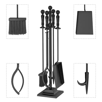 5-Pieces Fireplace Tool Set Indoor Outdoor Fire Place Set Tools with Aluminum Handles - Fireplace Tools