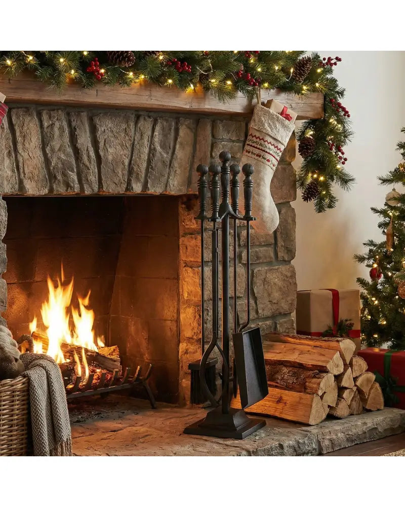 5-Pieces Fireplace Tool Set Indoor Outdoor Fire Place Set Tools with Aluminum Handles - Fireplace Tools