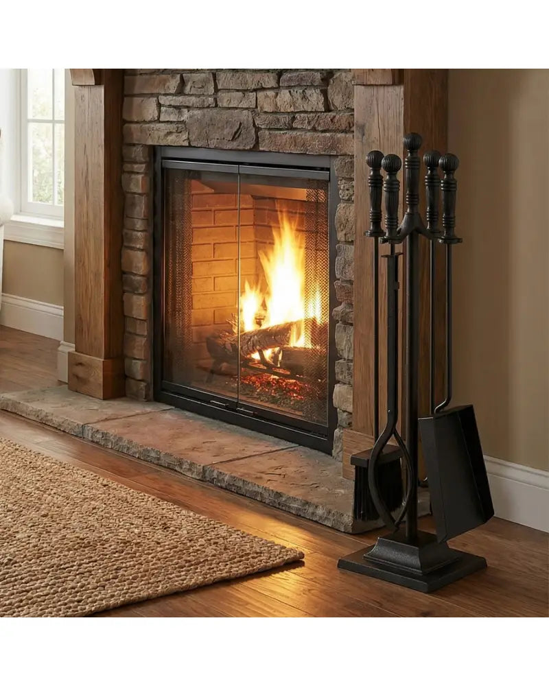 5-Pieces Fireplace Tool Set Indoor Outdoor Fire Place Set Tools with Aluminum Handles - Fireplace Tools