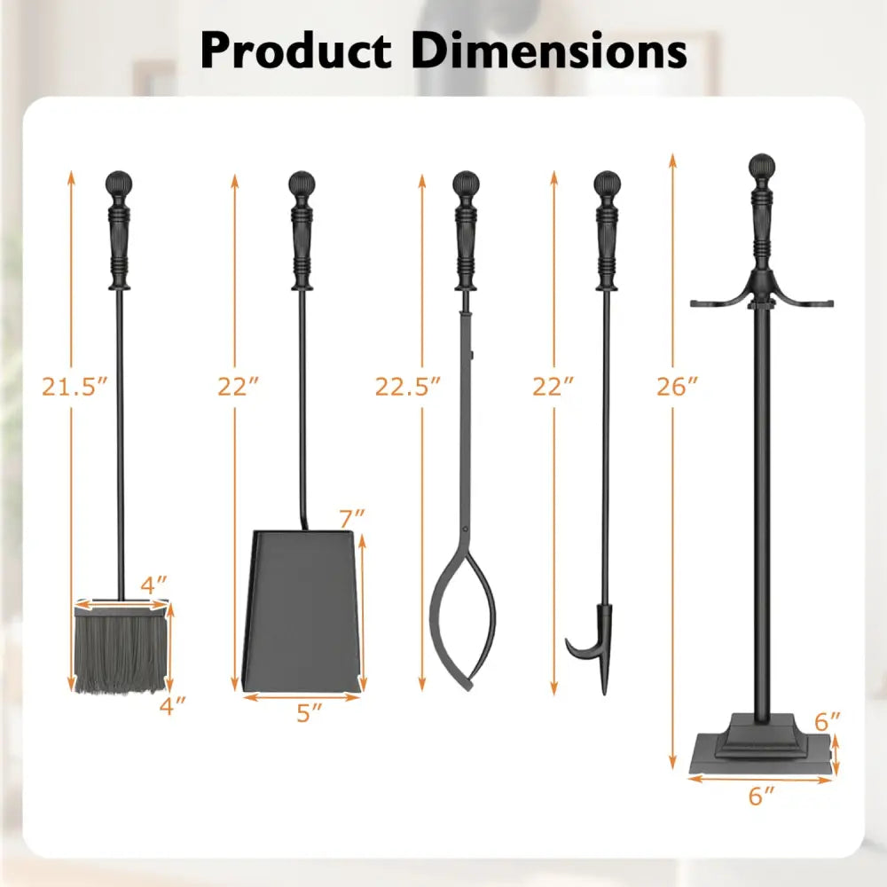 5-Pieces Fireplace Tool Set Indoor Outdoor Fire Place Set Tools with Aluminum Handles - Fireplace Tools