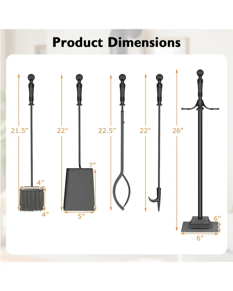 5-Pieces Fireplace Tool Set Indoor Outdoor Fire Place Set Tools with Aluminum Handles - Fireplace Tools